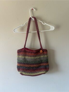 Lina Multicolor Crochet Shoulder Bag - Maroon Accent